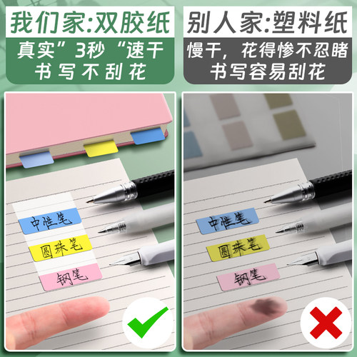 索引贴可书写便利贴小条标记标签贴纸分类分页便签纸指示记号引索学生用书签笔记荧光粘性强透明彩色套装纸质 - 图3