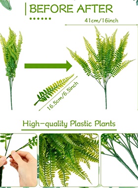 4 Bundles Artificial Plants Fake Boston Ferns Bushes Faux S
