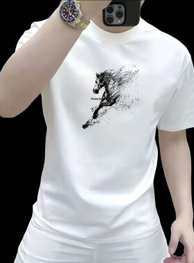 2026Horse Men's Heavyweight Cotton Printed Crew Neck T-shirt