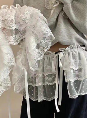 Korean Fashion Lace Irregular Skirt Curtain White Flowers L