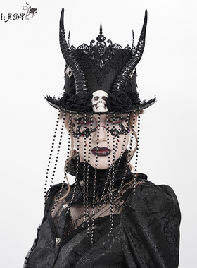 Devil Fashion恶魔时尚女装哥特盆盆帽牛角串珠流苏礼帽EAS037
