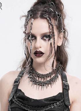 Devil Fashion恶魔时尚女装朋克双层链条尖钉项链AS210