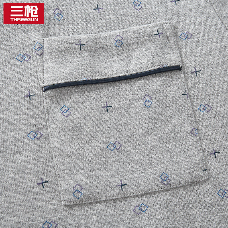 三枪男秋冬纯棉开襟翻领长袖睡衣 三枪群策睡衣/家居服套装