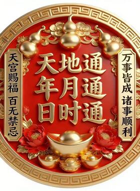 天地通日时通圆形年月通万事皆成贴纸自粘贴画防水装饰不干胶贴纸