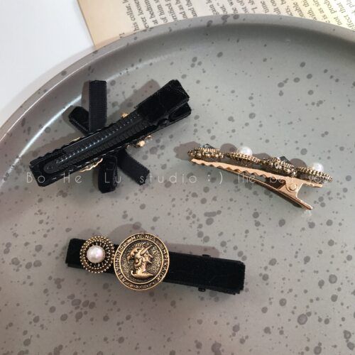 古典人像丝绒法式边夹发卡头饰精致珍珠发夹 一字夹 复古少女发饰 - 图2