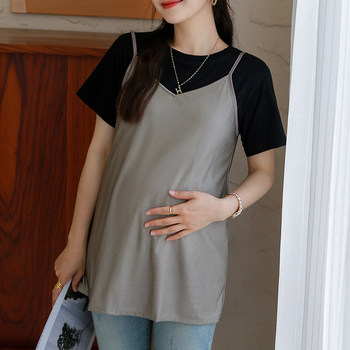 October Mommy Spring and Autumn Outerwear Spliced ​​​​Silver Knitted Radiation Protection Camisole Maternity Clothes Pregnancy Office Worker Computer