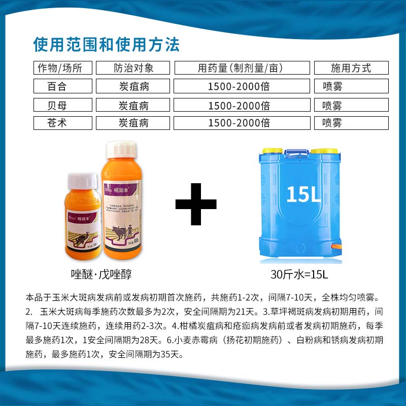 明德立达明润丰 30%戊唑醇吡唑醚菌酯小麦赤霉病锈病炭疽病杀菌剂 - 图1