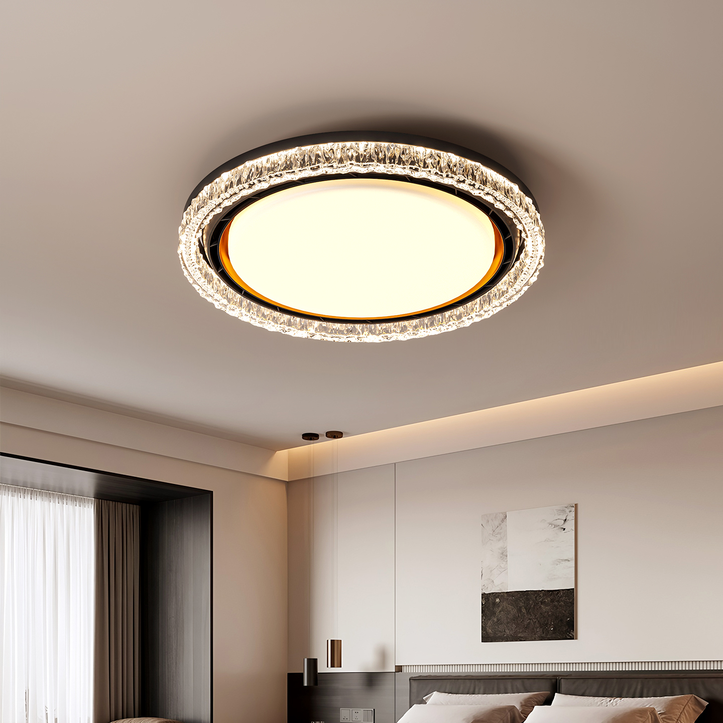 无叶风扇灯奶油中古风卧室书房餐厅风扇灯离线语音智能护眼风扇灯 - 图0