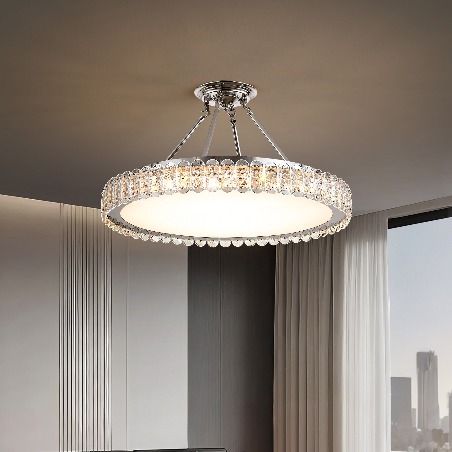 圆形现代轻奢水晶客厅简约餐厅吊灯卧室书房灯具高档中山厂家直销,淘宝优惠券,粉丝福利购,淘宝优惠卷