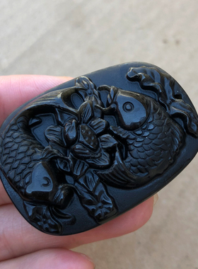 连年有余锦鲤挂件黑曜石双鱼团座男女龙鲤双鱼莲花吊坠补水证书