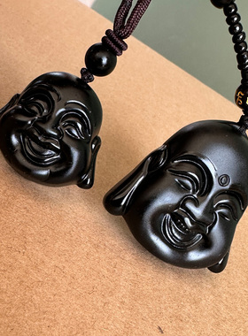 正宗黑曜石如来佛头吊坠