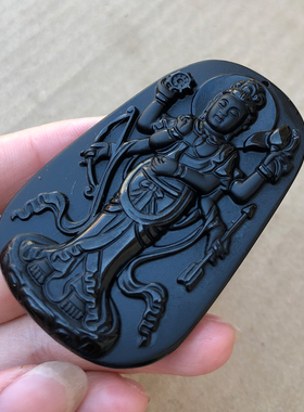 天然黑曜石斗母吊坠挂件