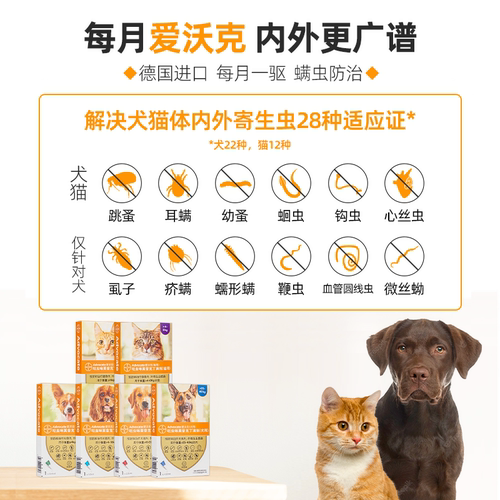 爱沃克狗狗猫咪体内外一体驱虫药宠物狗猫体内体外滴剂犬耳螨幼猫 - 图1