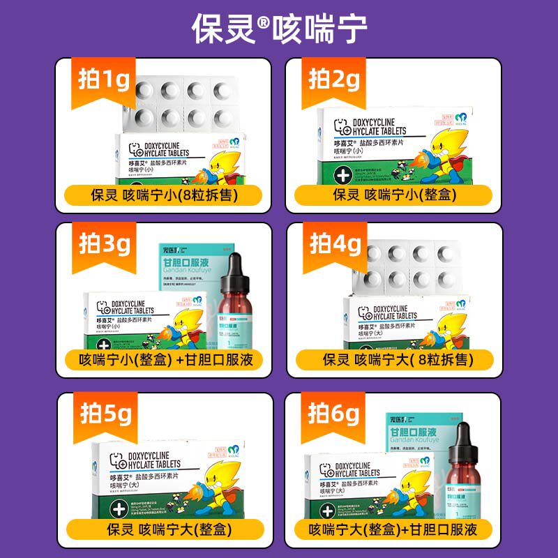 保灵咳喘宁盐酸多西环素片狗狗猫咪宠物感冒咳嗽狗猫支气管炎肺炎
