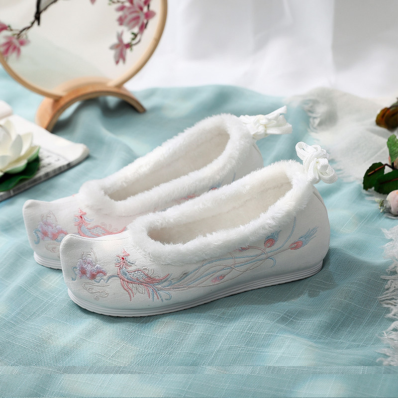 秋冬季古风汉服鞋复古毛口加绒低帮鞋女搭配宫廷汉服绑带增高单鞋,淘宝优惠券,粉丝福利购,淘宝优惠卷