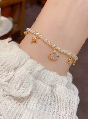 小众时尚温柔百搭锆石芒星星球珍珠手链气质轻奢简约高级感手饰品