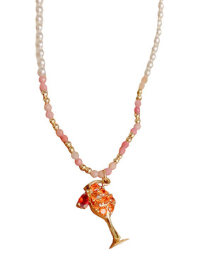 春季新款时尚温柔百搭玻璃珠满钻酒杯吊坠项链个性小众设计感颈链