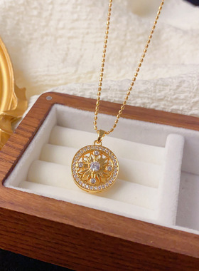 轻奢简约百搭高级感满钻芒星罗盘项链新中式精致时尚超闪锁骨链女