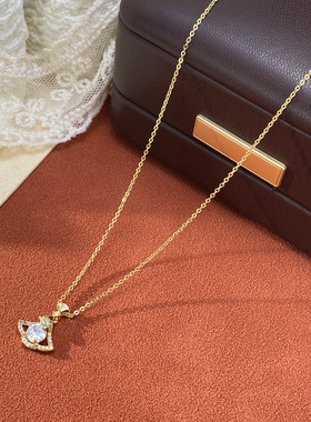 小众气质时尚百搭满钻扇形吊坠项链个性轻奢简约设计感锁骨链配饰