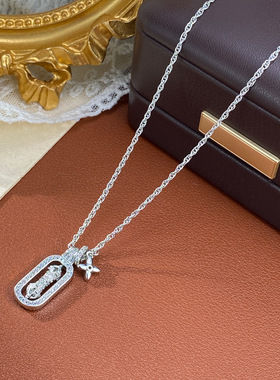 日韩轻奢精致时尚微镶锆石方形芒星项链气质复古百搭设计感锁骨链