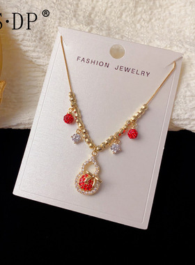 小众时尚中国风满钻蝴蝶结葫芦流苏项链个性百搭高级感锁骨链批发