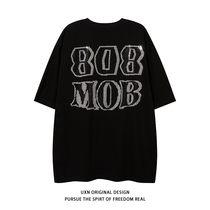 UXNSTUDIO Original Tidal Wave Hiphop Summer Easy Hip Hop Trend High Street Hot Diamond Letters Short Teak Men T