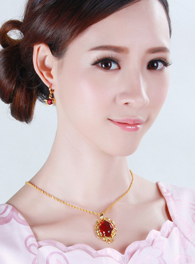 首饰红宝石马来玉婚庆吊坠项链
