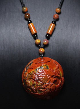 天然战国红南红玛瑙吊坠项链毛衣链雕刻件手把件龙男女挂牌饰品