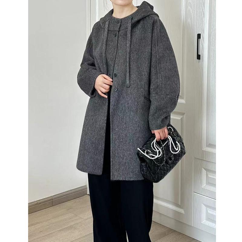 重磅保暖连帽双面羊绒大衣女中长款单排扣大口袋宽松冬羊毛呢外套 - 图3