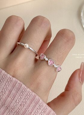 S925纯银珍珠开口戒指女冷淡风