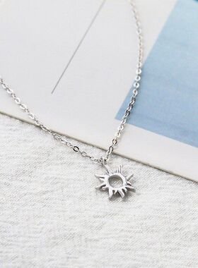 韩版简约太阳项链女s925纯银时尚百搭中性风街头锁骨链潮流首饰男