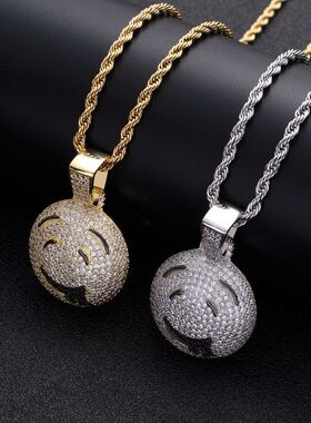 项链男 嘻哈饰品微镶锆石吊坠 卡通流口水表情吊坠hiphop pendant