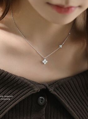 韩版轻奢四叶草项链女s999纯银百搭时尚高级感小众设计足银锁骨链