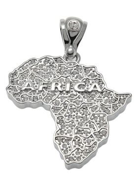 男士欧美嘻哈热卖银色镶钻非洲地图配6mm麻花链Africa map