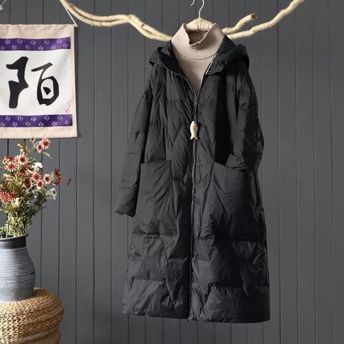 2024冬季新款大码宽松胖MM轻薄羽绒棉服女长款过膝棉衣连帽外套潮 - 图0