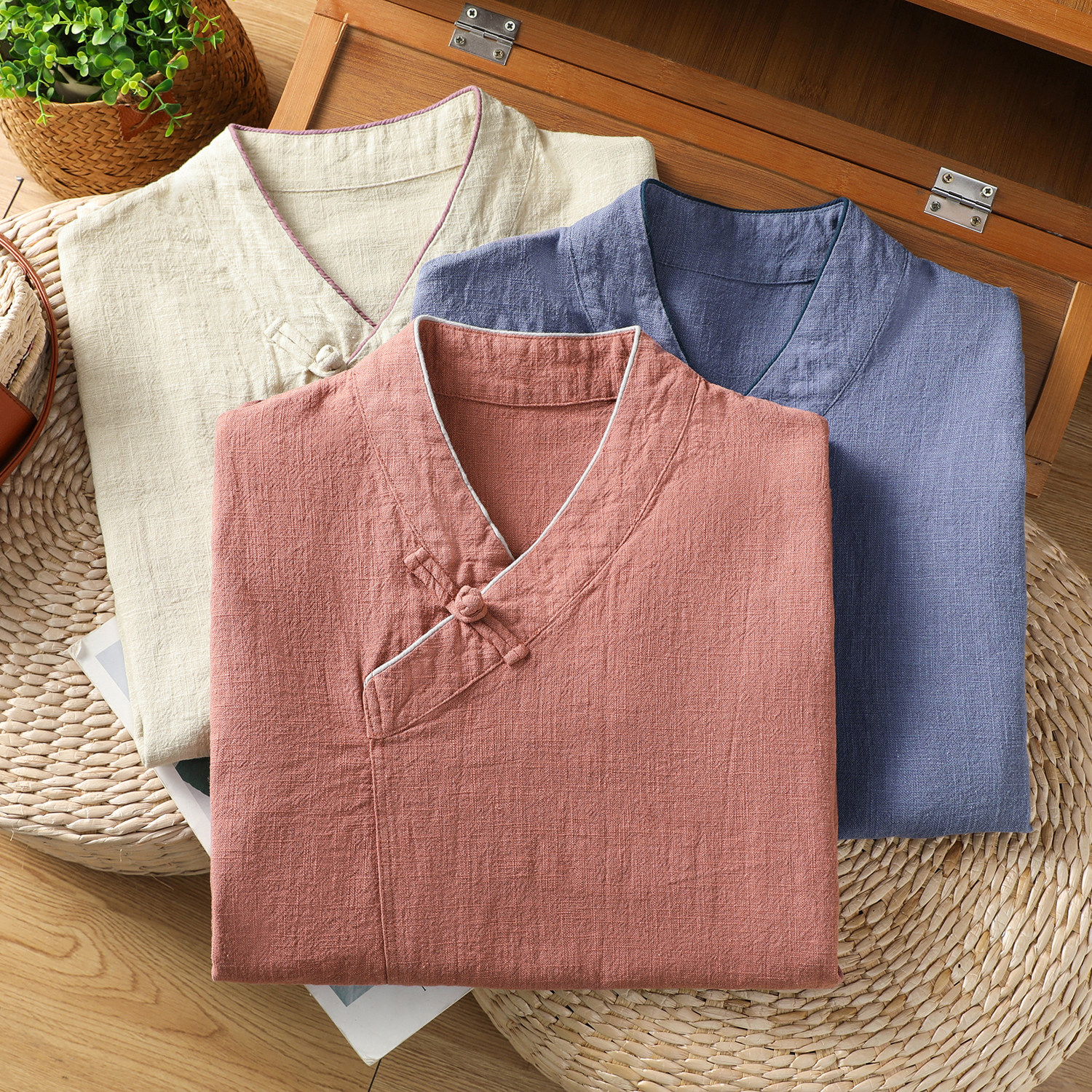 棉麻长袖立领衬衫女春秋复古中国风禅意茶服斜襟盘扣改良上衣,淘宝优惠券,粉丝福利购,淘宝优惠卷