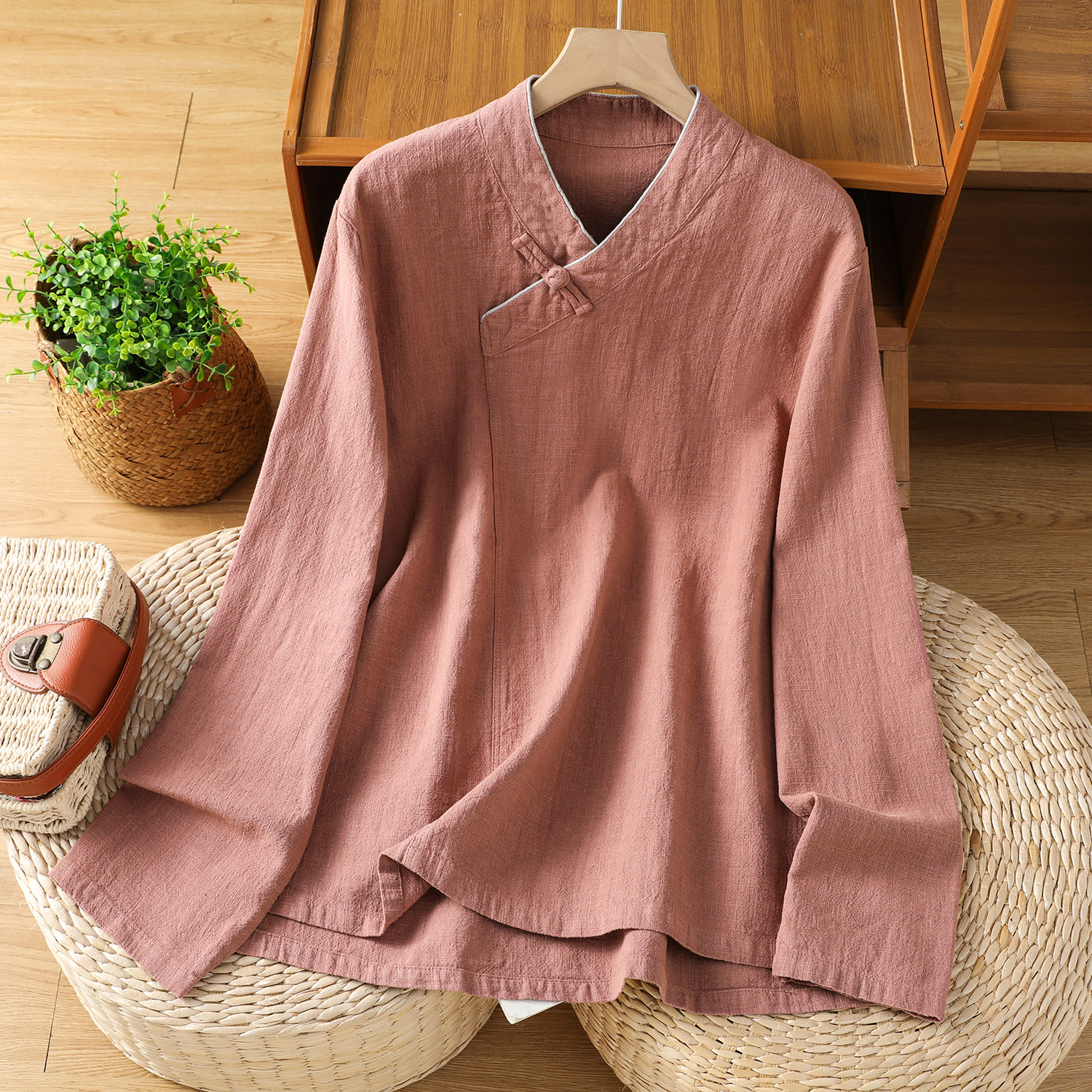 棉麻长袖立领衬衫女春秋复古中国风禅意茶服斜襟盘扣改良上衣,淘宝优惠券,粉丝福利购,淘宝优惠卷