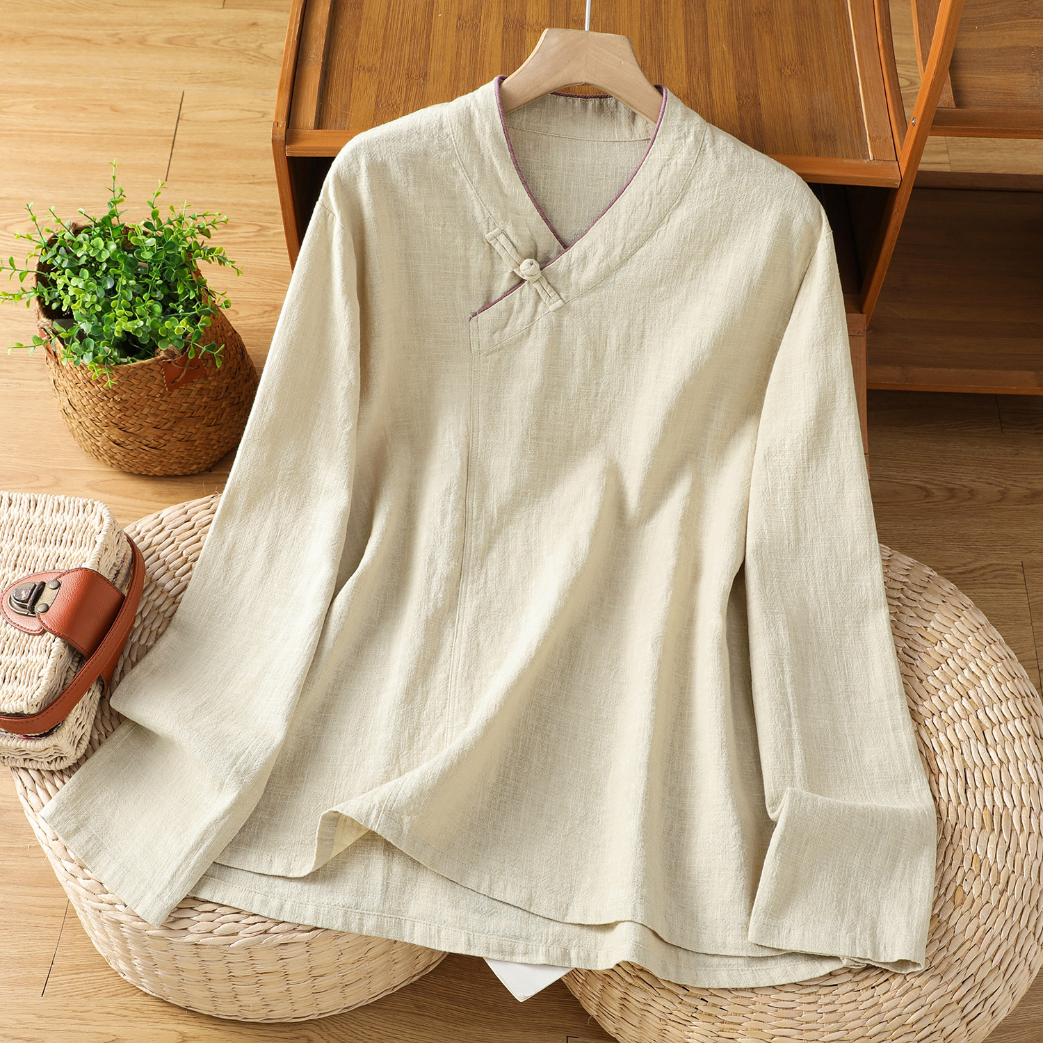 棉麻长袖立领衬衫女春秋复古中国风禅意茶服斜襟盘扣改良上衣,淘宝优惠券,粉丝福利购,淘宝优惠卷