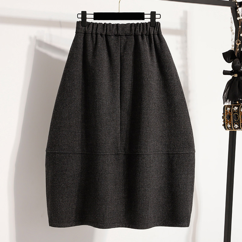 毛呢花苞半身裙女秋冬大码胖mm梨形身材遮胯显瘦中长款a字灯笼裙,淘宝优惠券,粉丝福利购,淘宝优惠卷