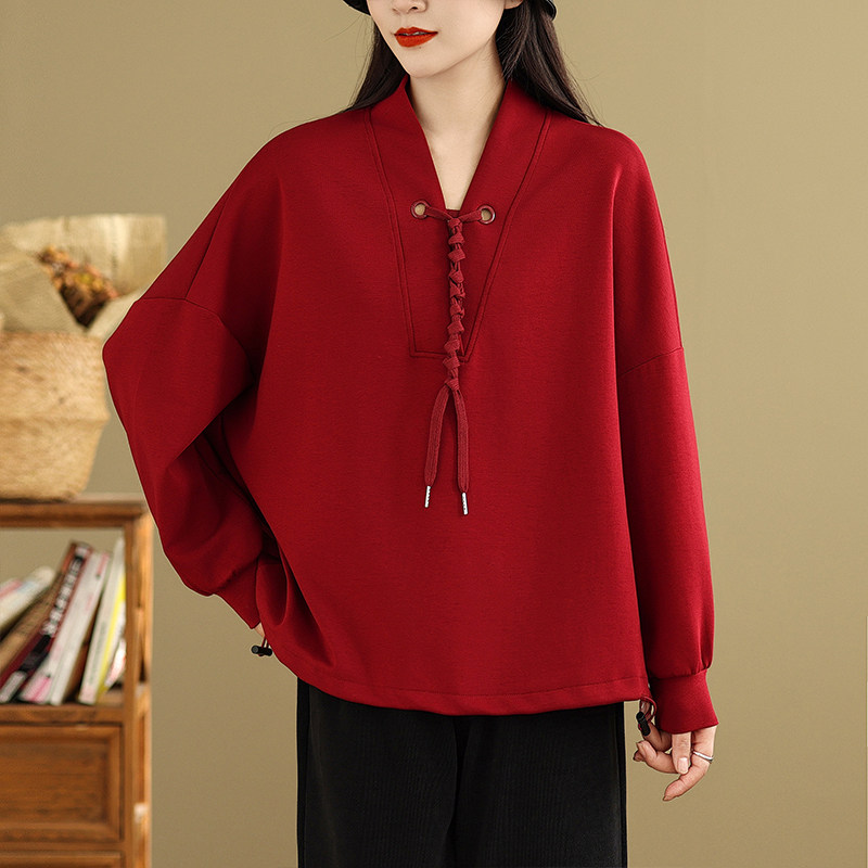 秋冬设计感绑带纯色长袖卫衣胖mm大码女装气质V领百搭休闲上衣潮,淘宝优惠券,粉丝福利购,淘宝优惠卷