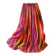 Summer retro versatile double-layer ramie skirt makes you look slim and versatile elastic waist rainbow striped A-line long skirt