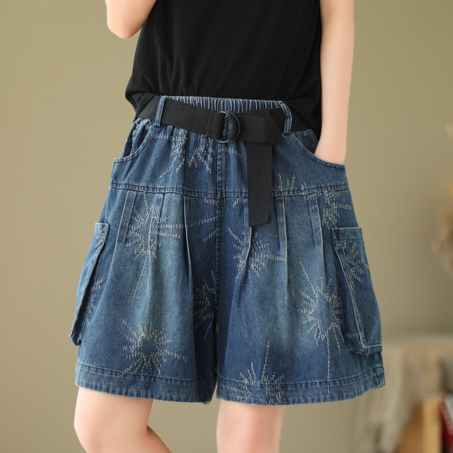 ໂສ້ງຂາສັ້ນ denim ຂະຫນາດໃຫຍ່ສໍາລັບແມ່ຍິງໃນ summer ໄຂມັນ mm culottes ວ່າງ slimming ແບບຕາເວັນຕົກ jacquard ຄົນອັບເດດ: versatile ຫ້າຈຸດ pants