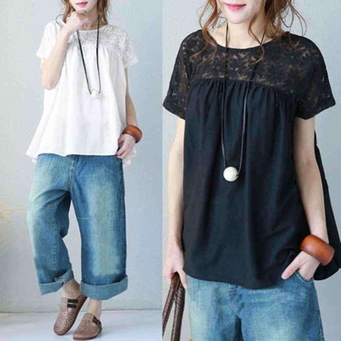 2026夏季新款大码胖MM蕾丝拼接短袖t恤女显瘦遮肚宽松娃娃衫上衣,淘宝优惠券,粉丝福利购,淘宝优惠卷