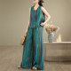 ຂະໜາດໃຫຍ່ Retro ແບບ Rainbow striped cotton and linen suit for women summer style vest casual wide leg pants trousers two piece set