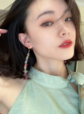 甜美日系女春夏彩色花晶石耳环