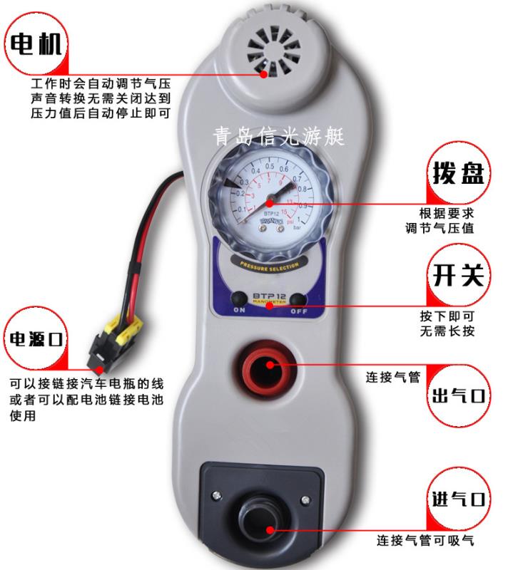 橡皮艇充气船钓鱼冲锋舟SUP桨板吸锂电动车载高压充气泵12V池源瓶-图0