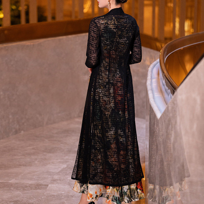 纳绎2025夏季新款时尚优雅气质雪纺印花裙子圆领收腰大摆连衣裙女,淘宝优惠券,粉丝福利购,淘宝优惠卷