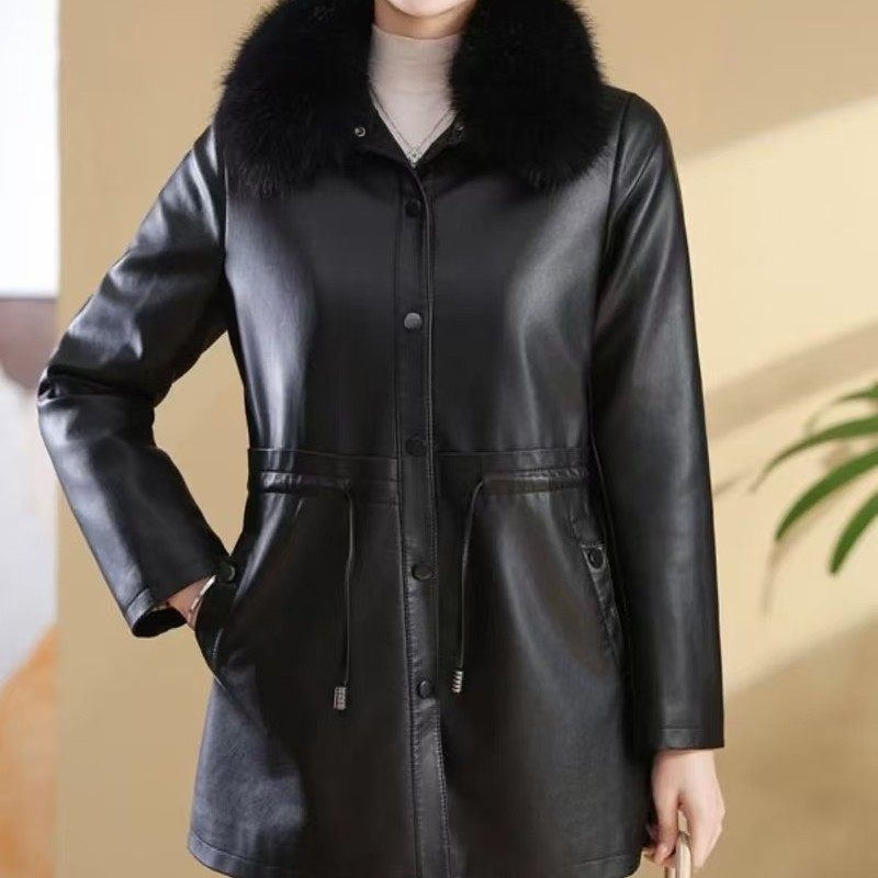 加绒加厚皮衣外套女2025冬季新款中长款秋冬PU皮毛一体皮风衣大衣,淘宝优惠券,粉丝福利购,淘宝优惠卷