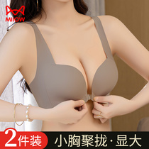 Cat person front button underwear with female small breasts gathered with adjustment type no steel ring to collect auxiliary milk anti-sagging and beautiful back bra hood