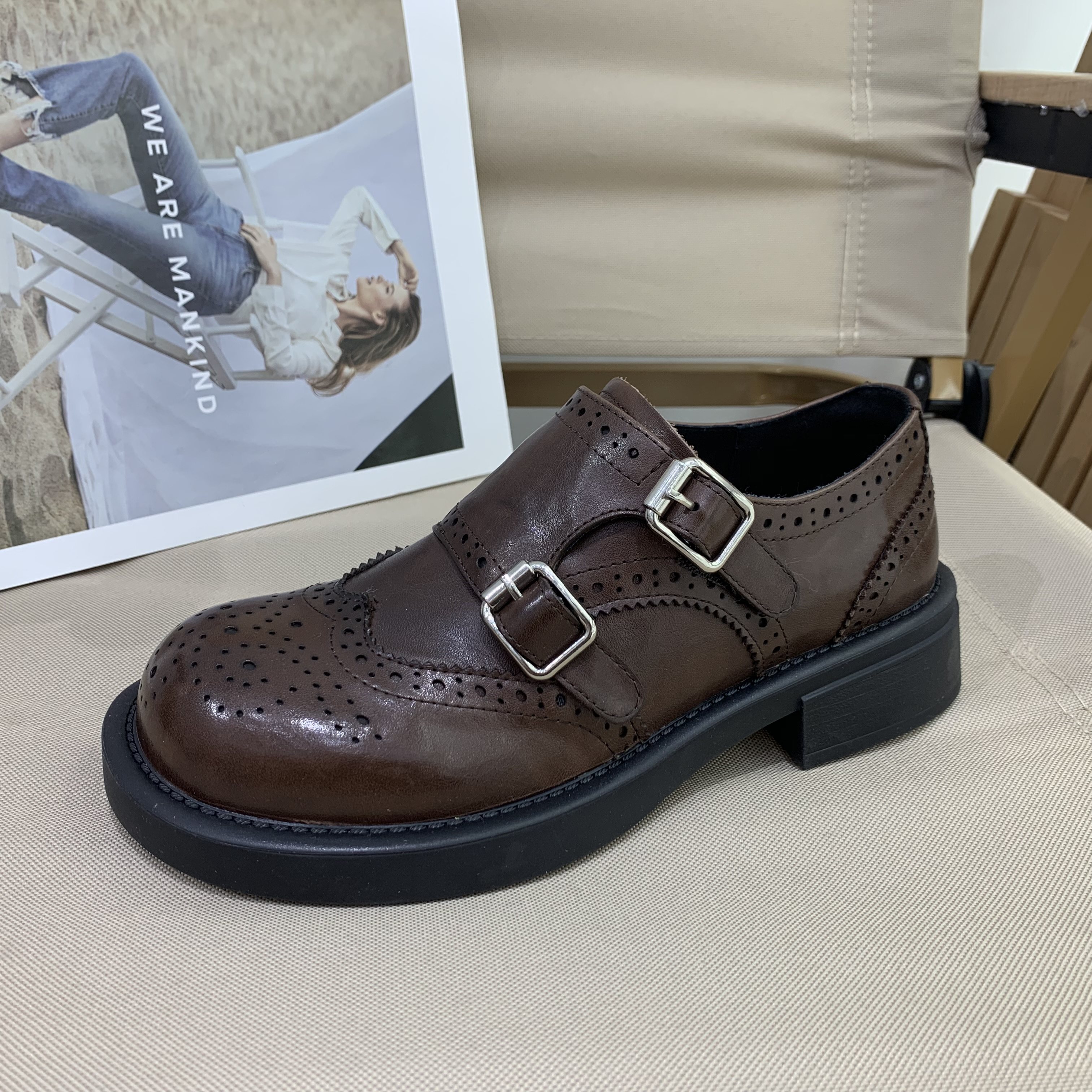 真皮英伦风布洛克雕花复古小皮鞋女2026春季新款圆头厚底乐福鞋,淘宝优惠券,粉丝福利购,淘宝优惠卷